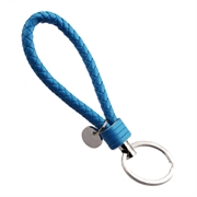 Nøglering - Keyhanger. Flettet kunstlæder. 12 cm. Blå.